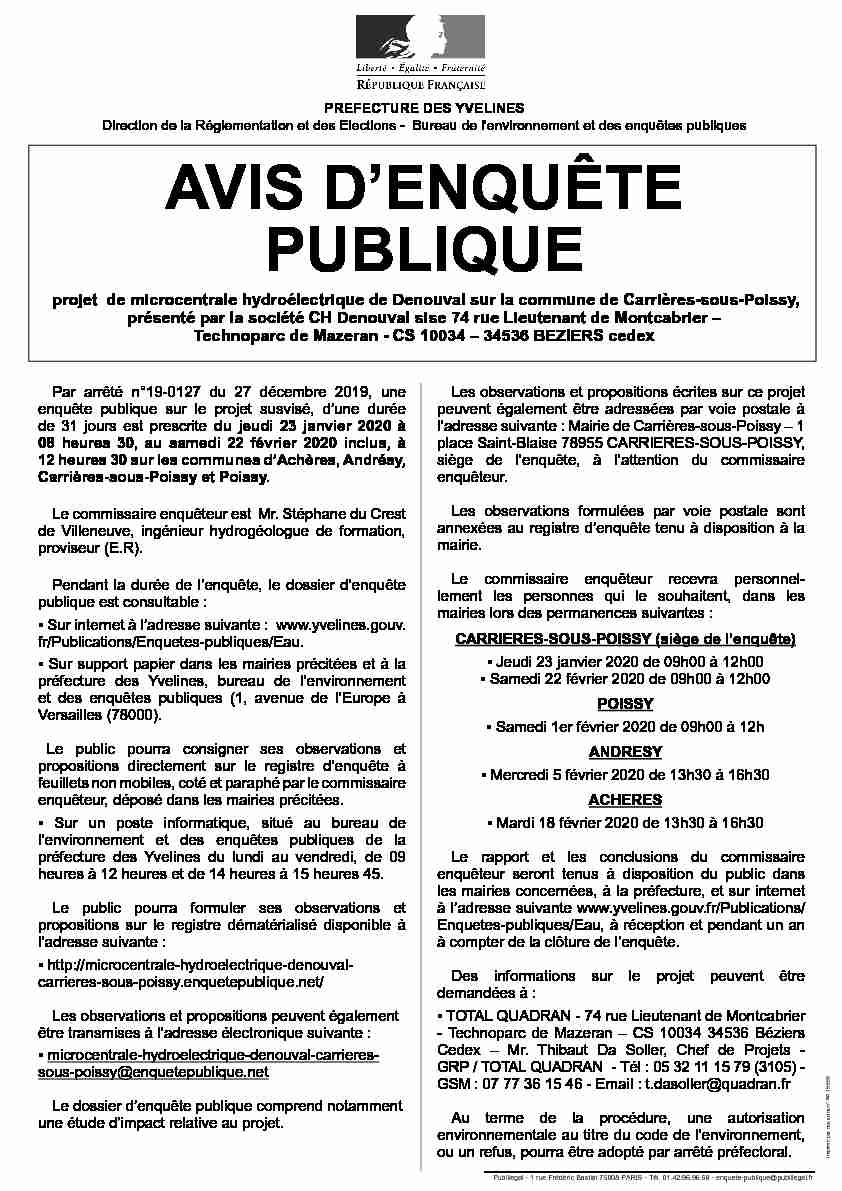 [PDF] AVIS DENQUÊTE PUBLIQUE - Préfecture des Yvelines