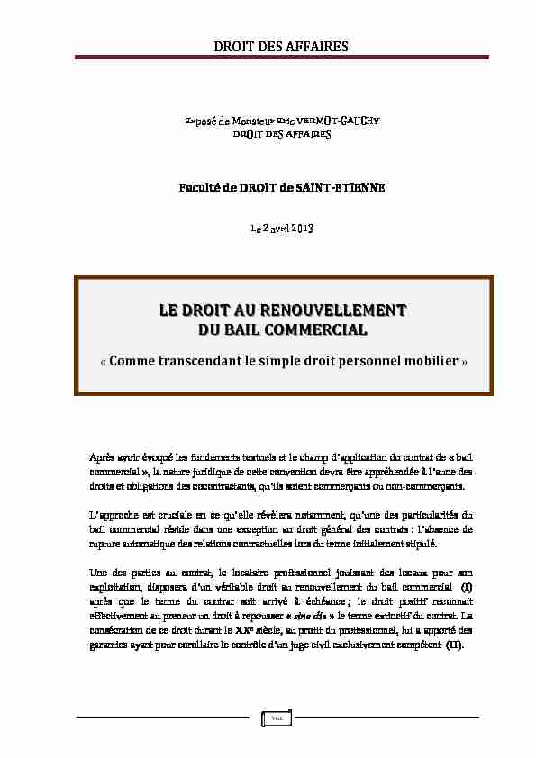 [PDF] Droit au renouvellement du bail commercial - Le petit juriste