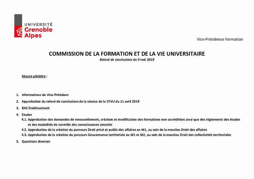 COMMISSION DE LA FORMATION ET DE LA VIE UNIVERSITAIRE