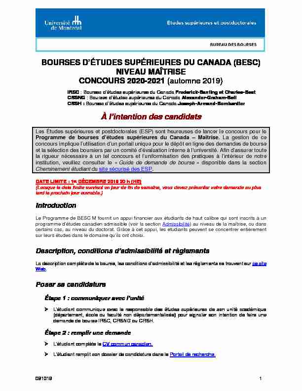 BOURSES DÉTUDES SUPÉRIEURES DU CANADA (BESC