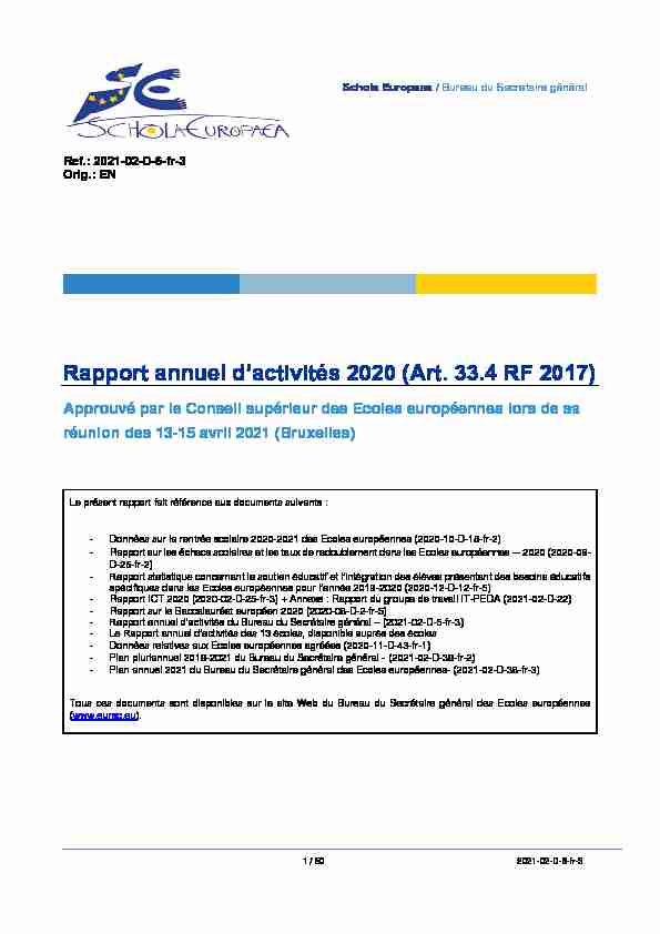 Rapport annuel dactivités 2020 (Art. 33.4 RF 2017)