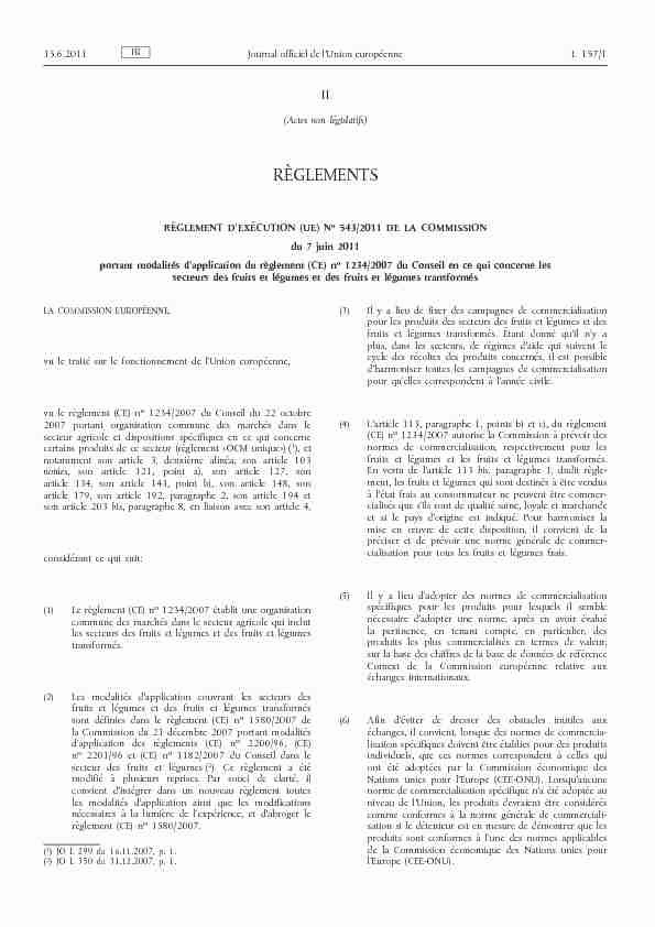 Vollstreckungsverordnung (UE) Nr. 543/2011 der Kommission vom 7.