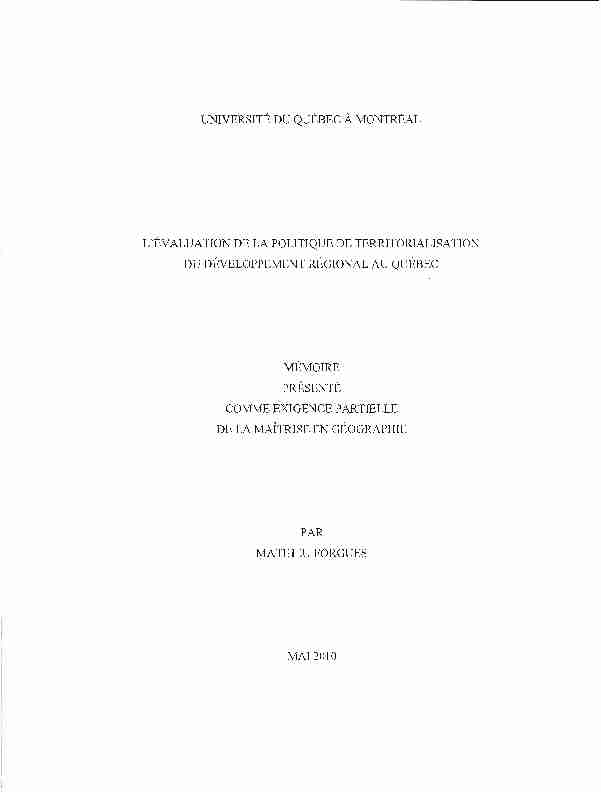[PDF] Lévaluation de la politique de territorialisation du  - Archipel UQAM