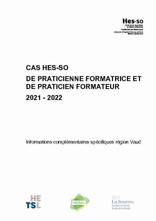 CAS HES-SO DE PRATICIENNE FORMATRICE ET DE PRATICIEN