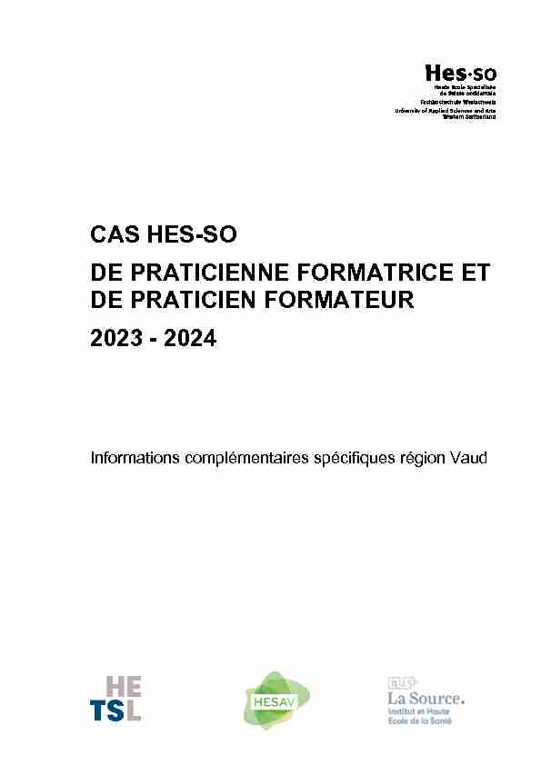 CAS HES-SO DE PRATICIENNE FORMATRICE ET DE PRATICIEN