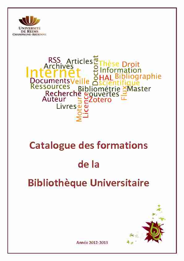 Catalogue des formations de la Bibliothèque Universitaire
