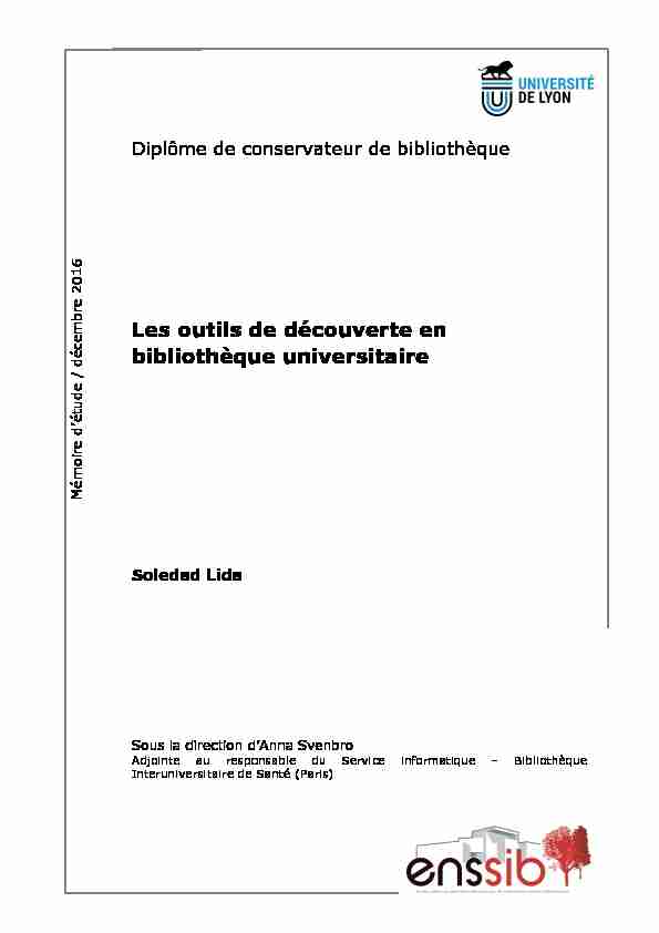 [PDF] Les outils de découverte en bibliothèque universitaire - Enssib