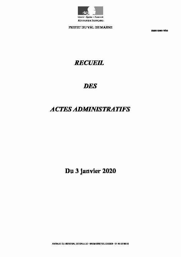 RECUEIL DES ACTES ADMINISTRATIFS Du 3 janvier 2020