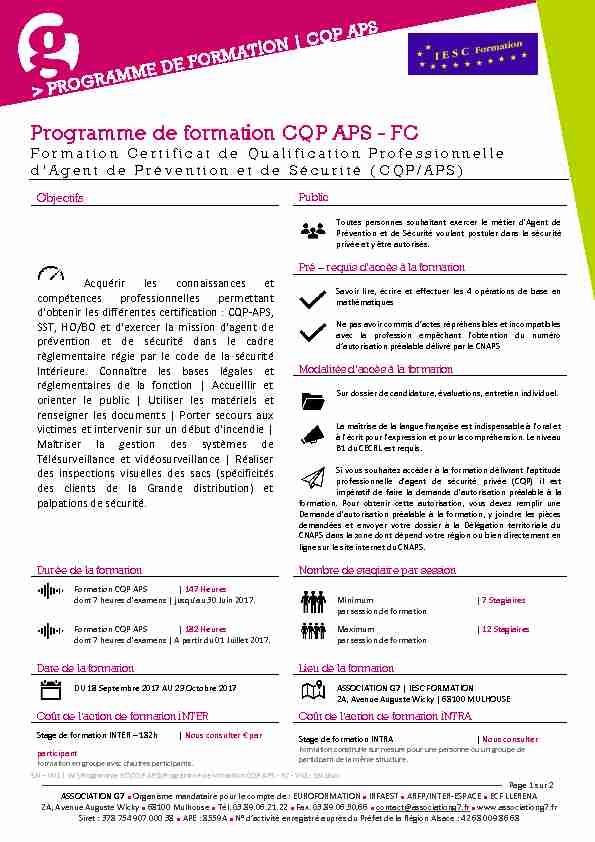 Programme de formation CQP APS - FC