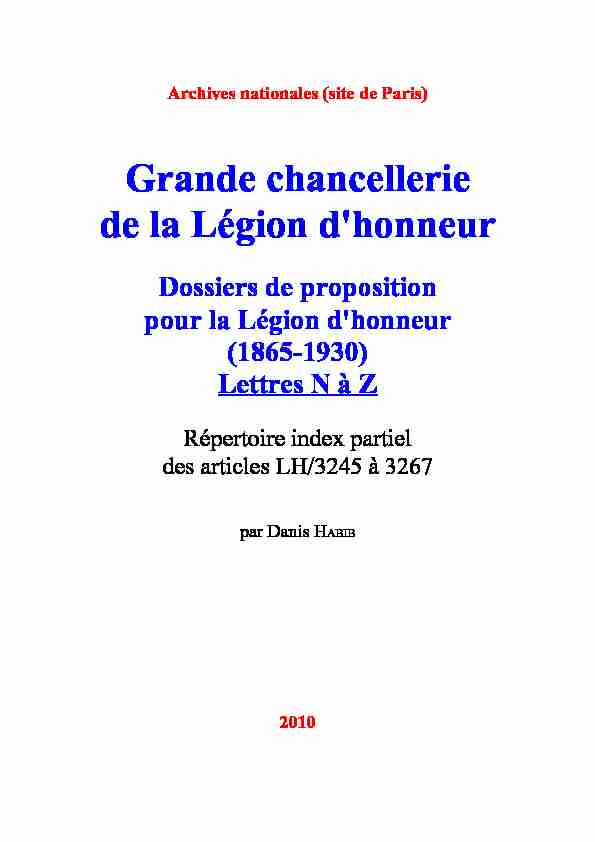 Dossiers de proposition pour la Légion dhonneur (1865-1930