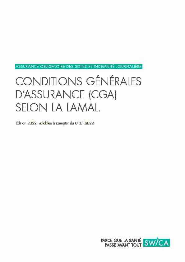 CONDITIONS GÉNÉRALES DASSURANCE (CGA) SELON LA