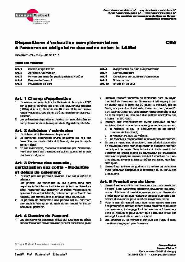 [PDF] Dispositions dexécution complémentaires CGA à lassurance