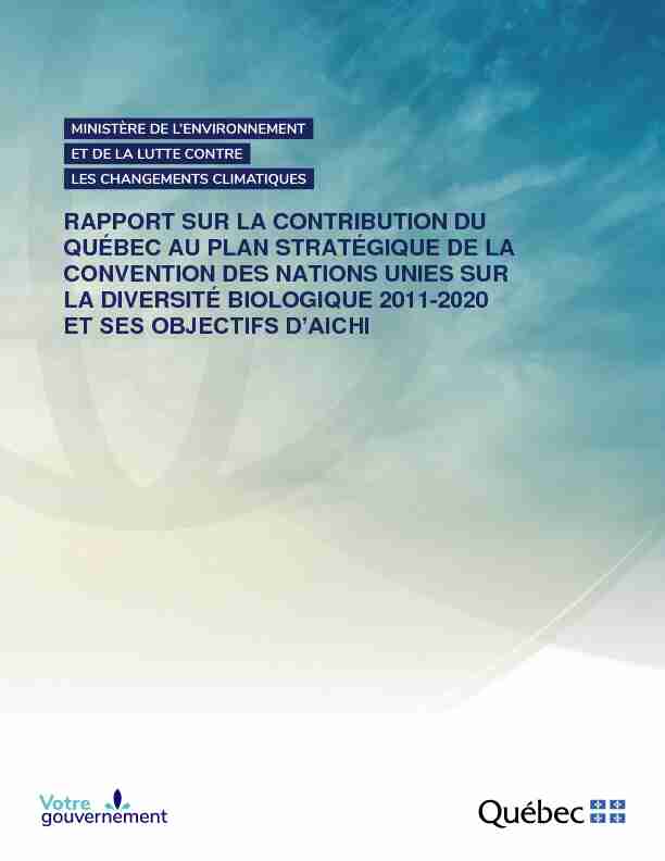Rapport sur la contribution de Québec au Plan stratégique des