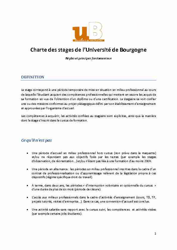 Charte des stages de lUniversité de Bourgogne