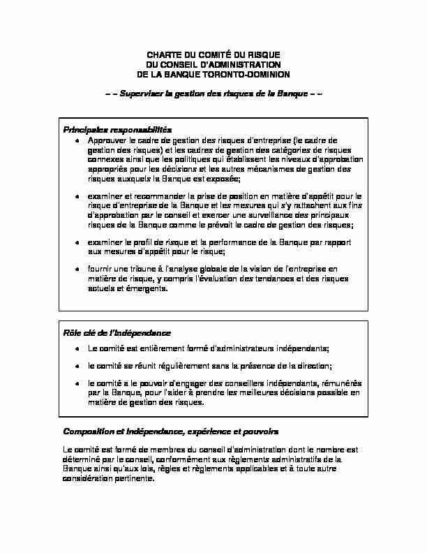 [PDF] charte du comité du risque