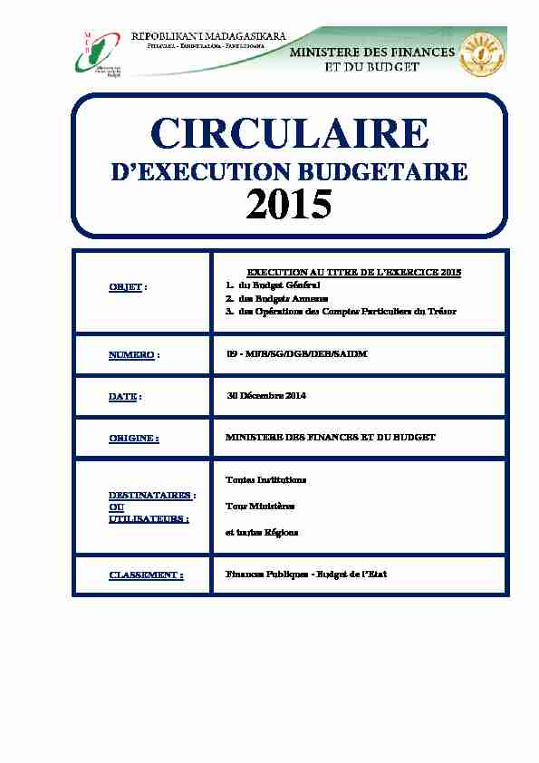 [PDF] CIRCULAIRE 2015 - Ministère des Finances et du Budget