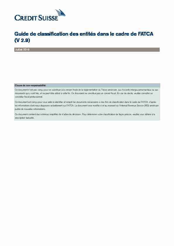 [PDF] Guide de classification des entités dans le cadre de  - Credit Suisse