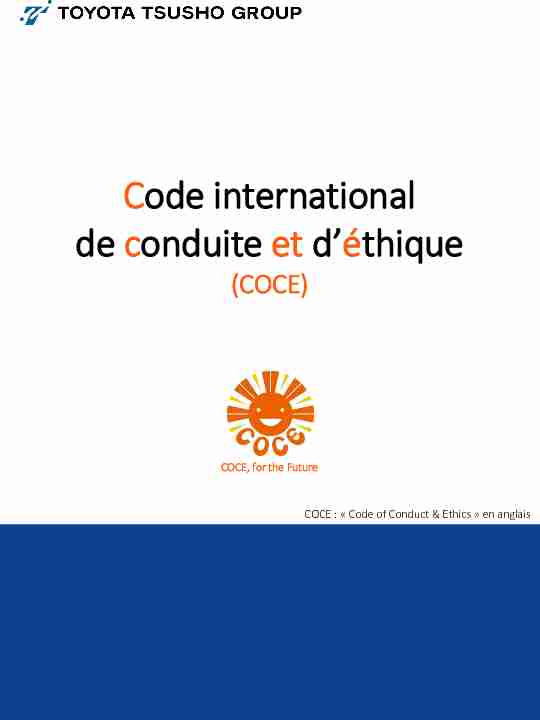 Code international de conduite et déthique (COCE)