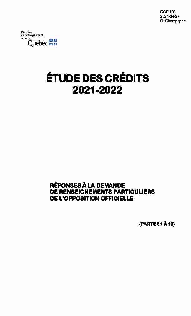 ÉTUDE DES CRÉDITS 2021-2022