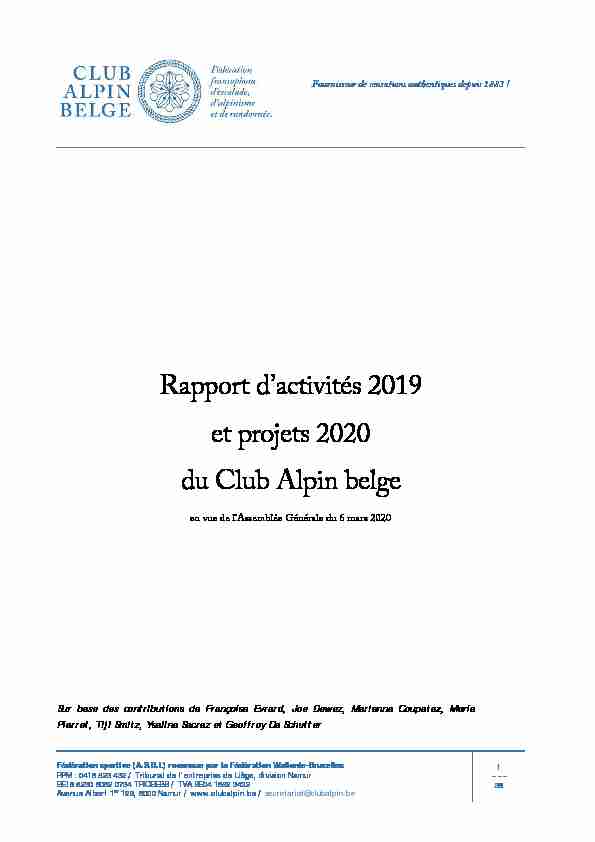 Rapport dactivités 2019 et projets 2020 du Club Alpin belge