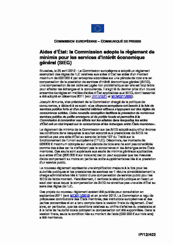 COMMUNIQUÉ DE PRESSE - Aides dÉtat: la Commission adopte