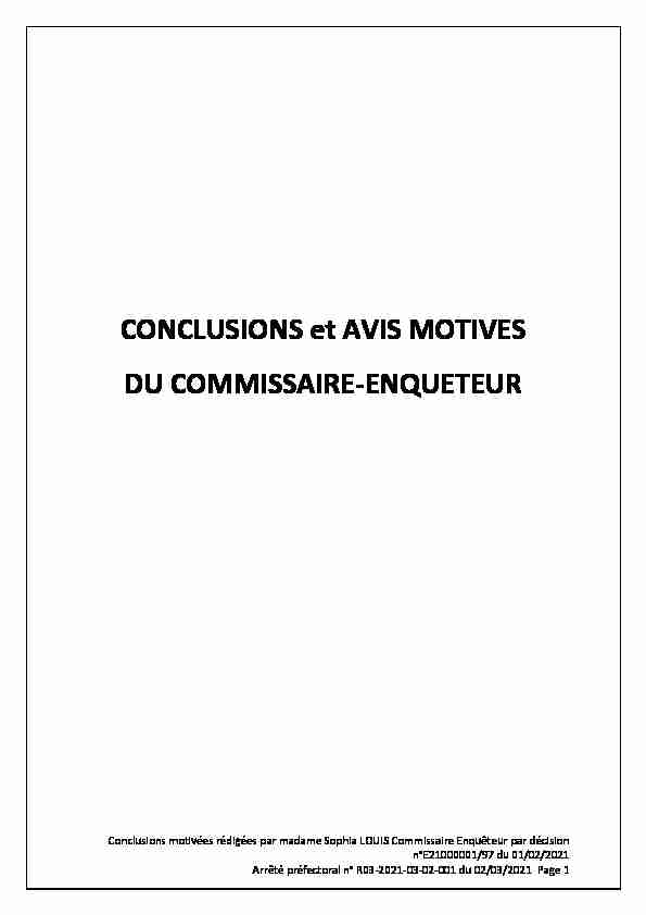 CONCLUSIONS et AVIS MOTIVES DU COMMISSAIRE-ENQUETEUR