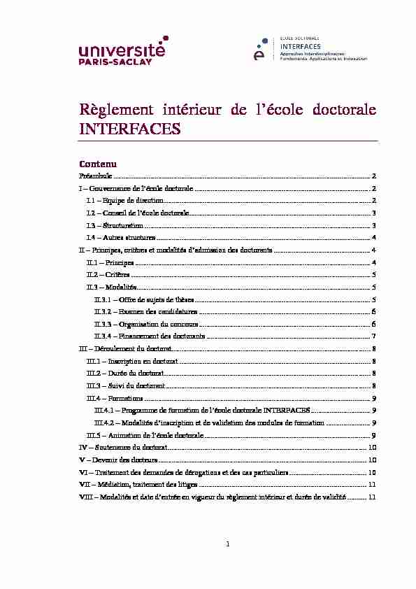 Règlement intérieur de lécole doctorale INTERFACES