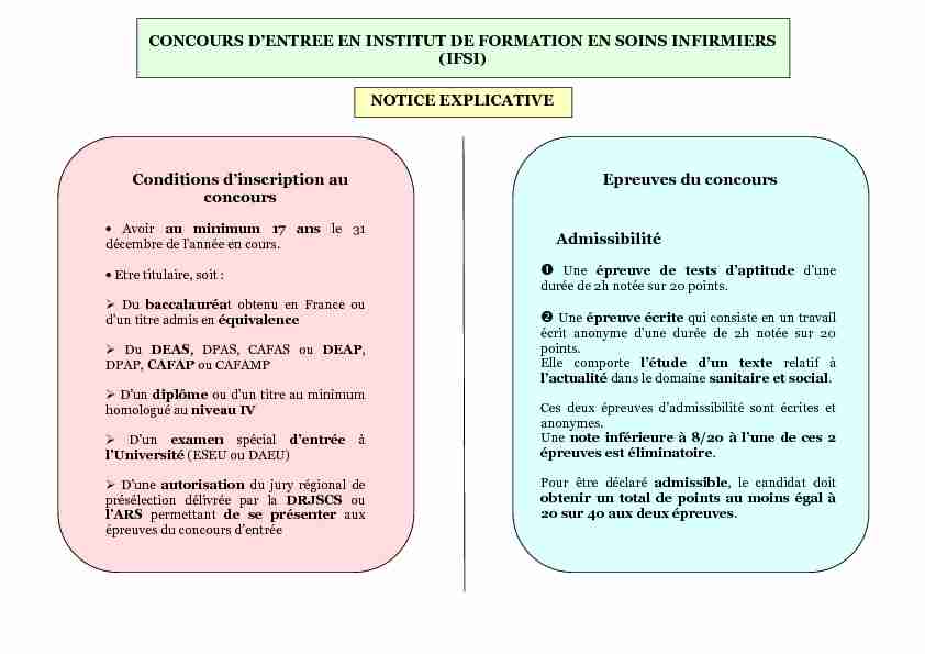 [PDF] (IFSI) Admissibilité Conditions dinscription au concours Ep