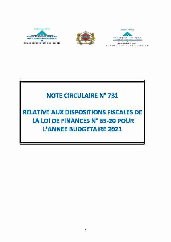 NOTE CIRCULAIRE N° 731 RELATIVE AUX DISPOSITIONS