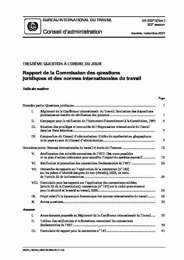Rapport de la Commission des questions juridiques et des normes