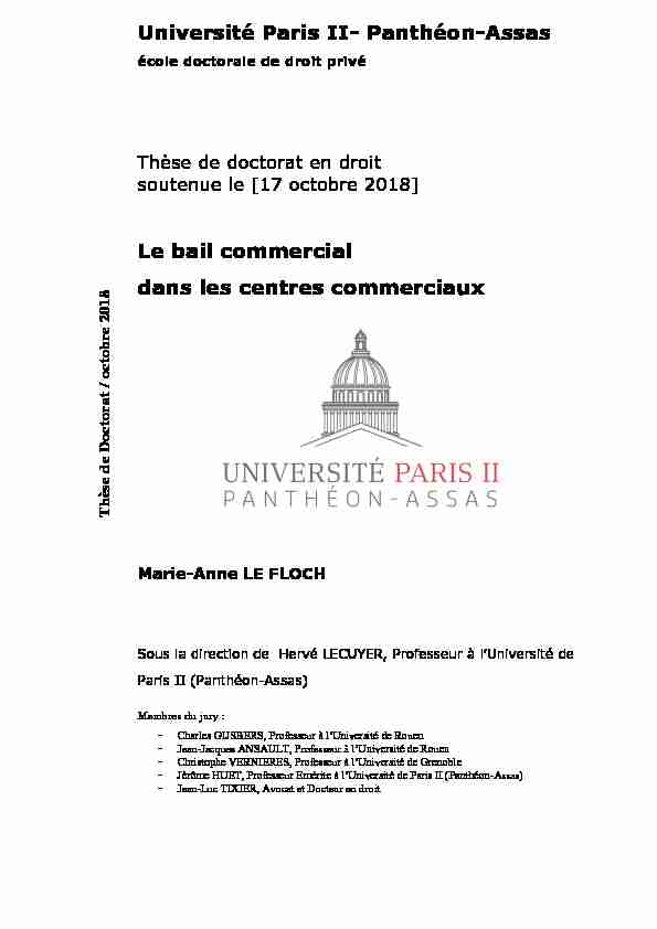 Université Paris II- Panthéon-Assas Le bail commercial dans les