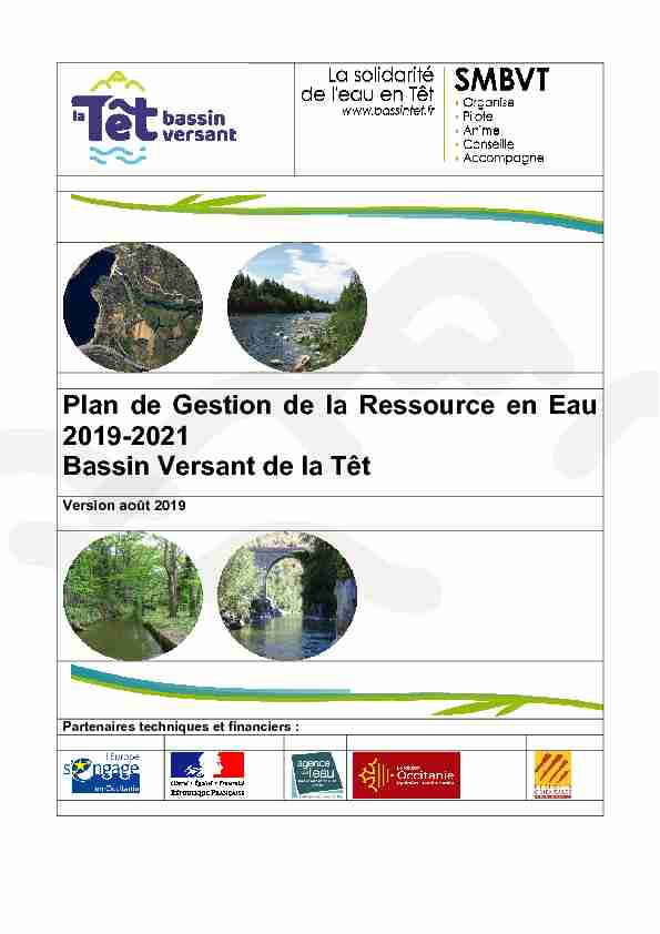 Plan de Gestion de la Ressource en Eau 2019-2021 Bassin Versant