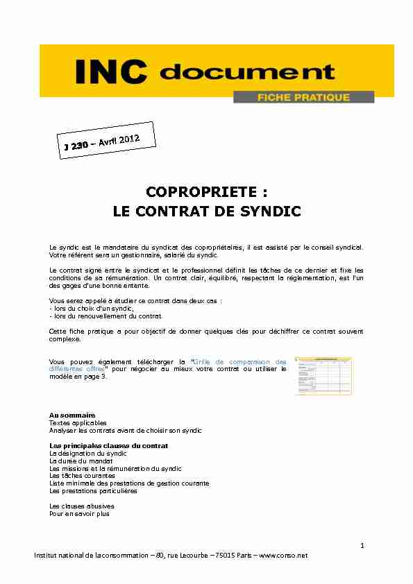 [PDF] LE CONTRAT DE SYNDIC - COPROPRIETE - Unblogfr