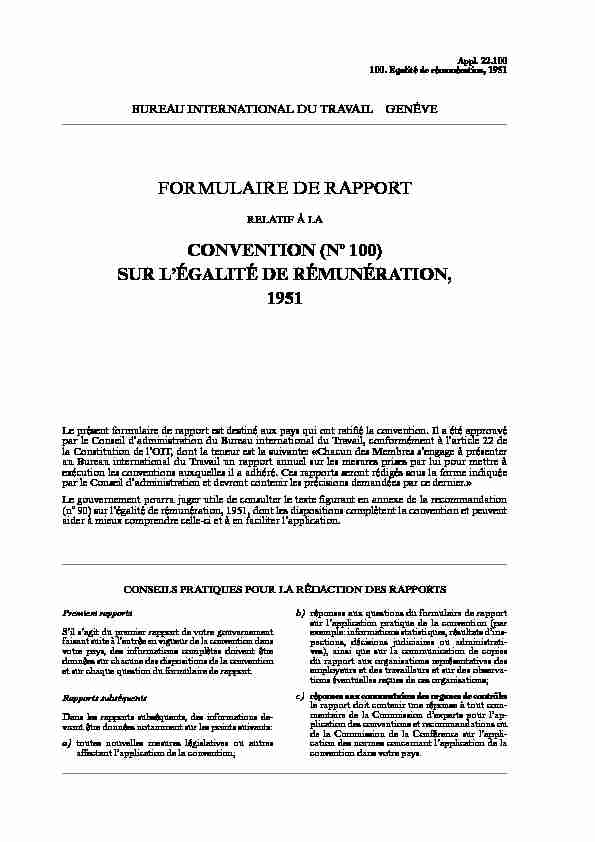 FORMULAIRE DE RAPPORT CONVENTION (No 100) SUR L