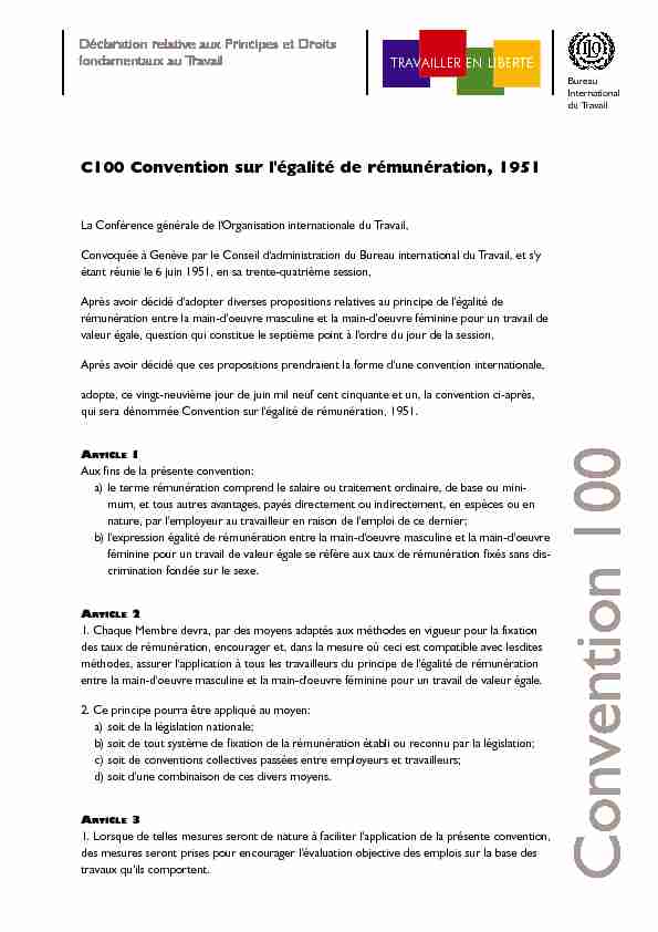C100 Convention sur légalité de rémunération 1951