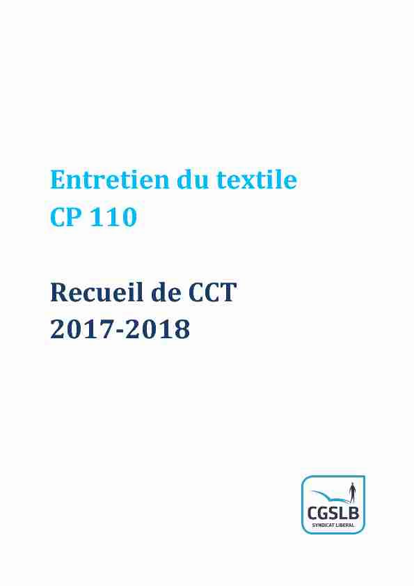 Entretien du textile CP 110 Recueil de CCT 2017-2018