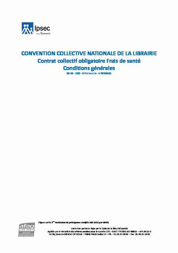 CONVENTION COLLECTIVE NATIONALE DE LA LIBRAIRIE Contrat