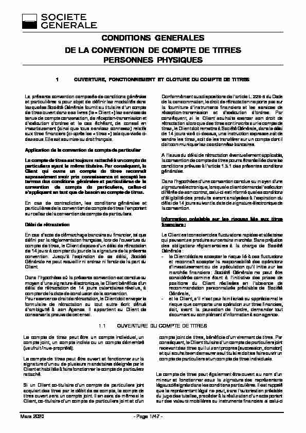 CONDITIONS GENERALES DE LA CONVENTION DE COMPTE DE