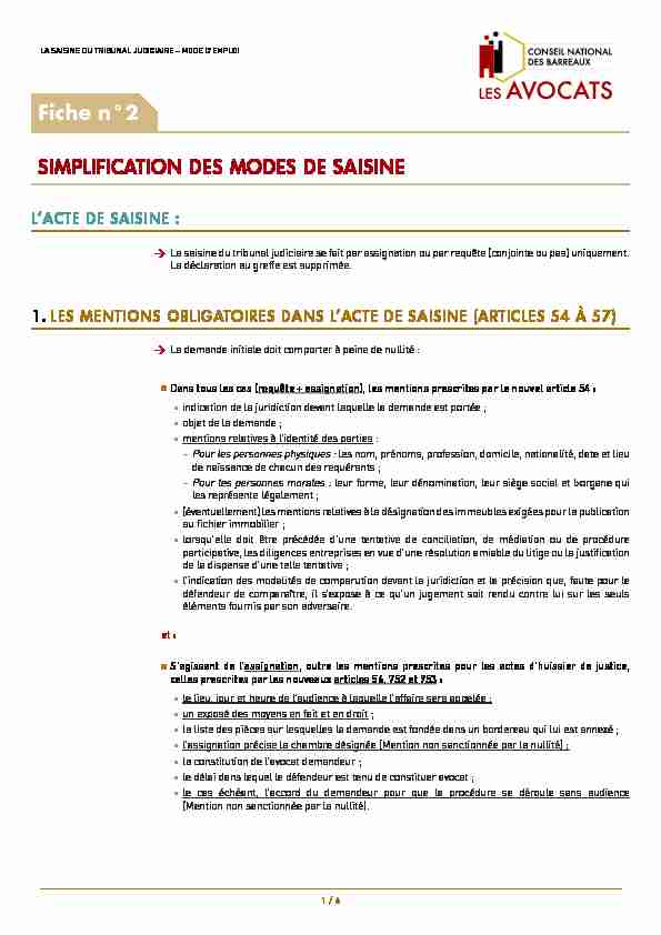 Fiche n°2 SIMPLIFICATION DES MODES DE SAISINE