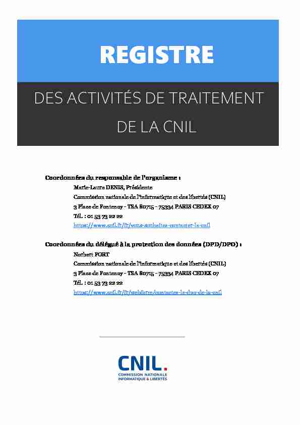 Registre des activités de traitement de la CNIL