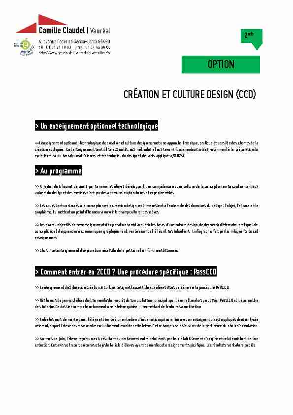 OPTION CRÉATION ET CULTURE DESIGN (CCD)