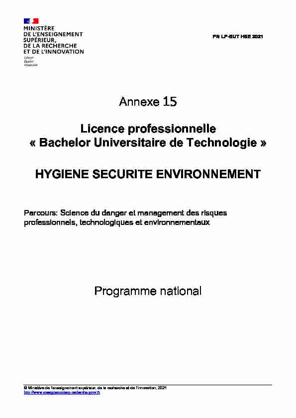Annexe 15 Licence professionnelle « Bachelor Universitaire de