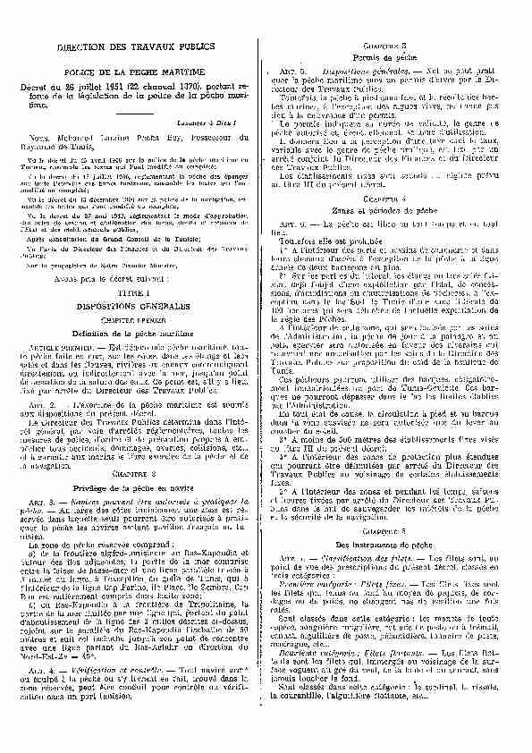 DIRECTION DES TRAVAUX PUBLICS Decret du 26 juillet 1951 (22