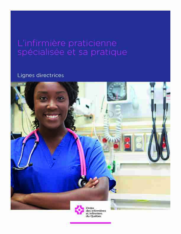 Linfirmière praticienne spécialisée et sa pratique : lignes directrices
