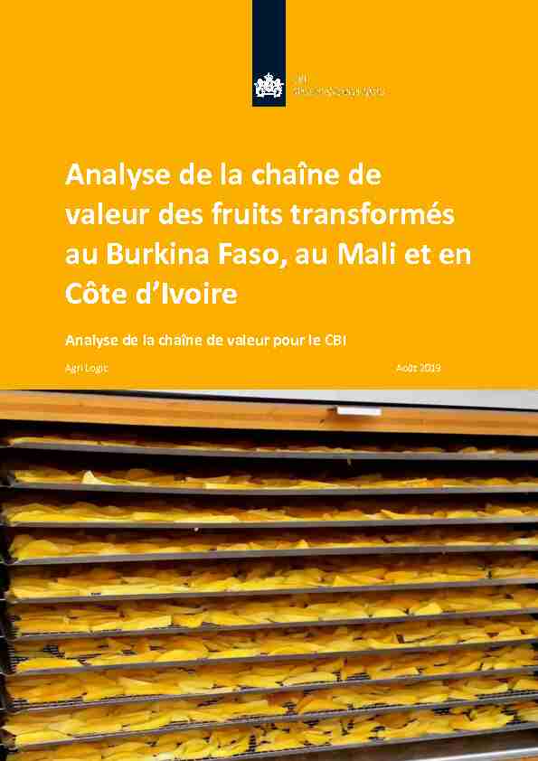 Analyse de la chaîne de valeur des fruits transformés au Burkina