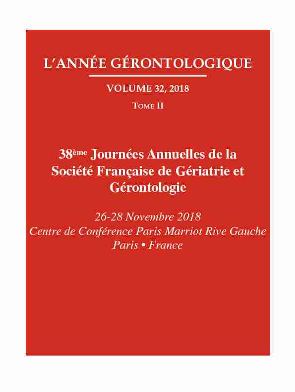[PDF] LANNÉE GÉRONTOLOGIQUE VOLUME 32, 2018 Tome II