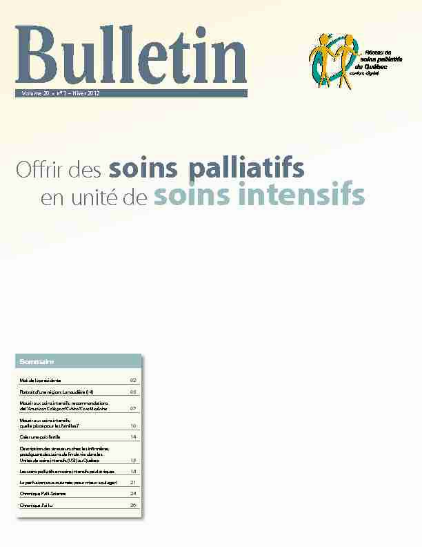 [PDF] en unité de soins intensifs - Association québécoise de soins palliatifs