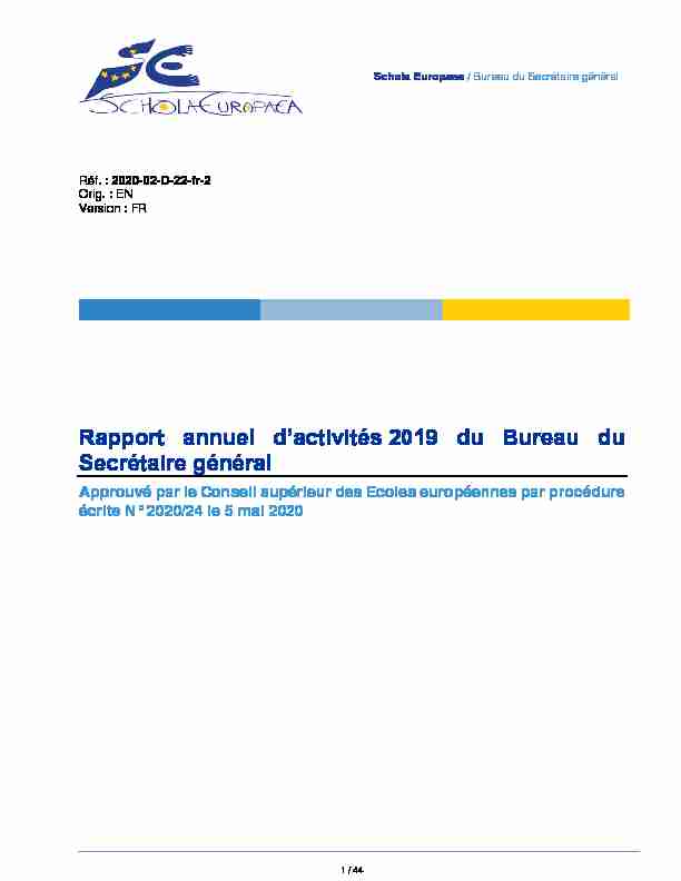 Rapport annuel dactivités 2019 du Bureau du Secrétaire général