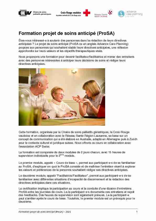 Formation projet de soins anticipé (ProSA)