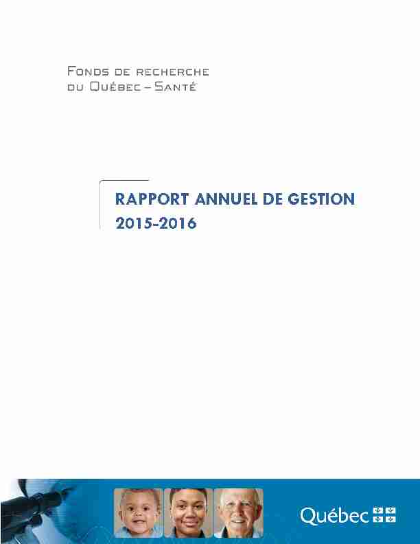 Rapport annuel de gestion 2015-2016 du Fonds de recherche du